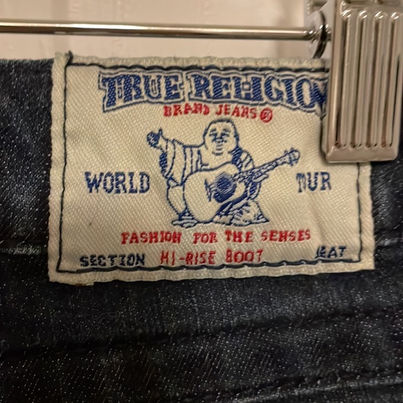 Ladies True Religion dark denim stretch. Size 27. Sequin pocket trim. - Picture 3 of 6